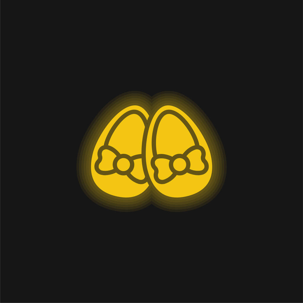 Zapatos de bebé amarillo brillante icono de neón - Vector, Imagen