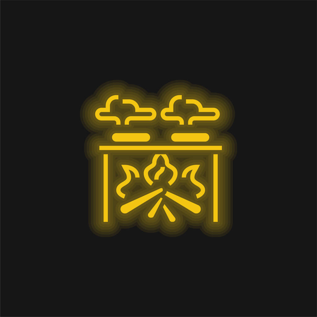 Bonfire geel gloeiende neon icoon - Vector, afbeelding