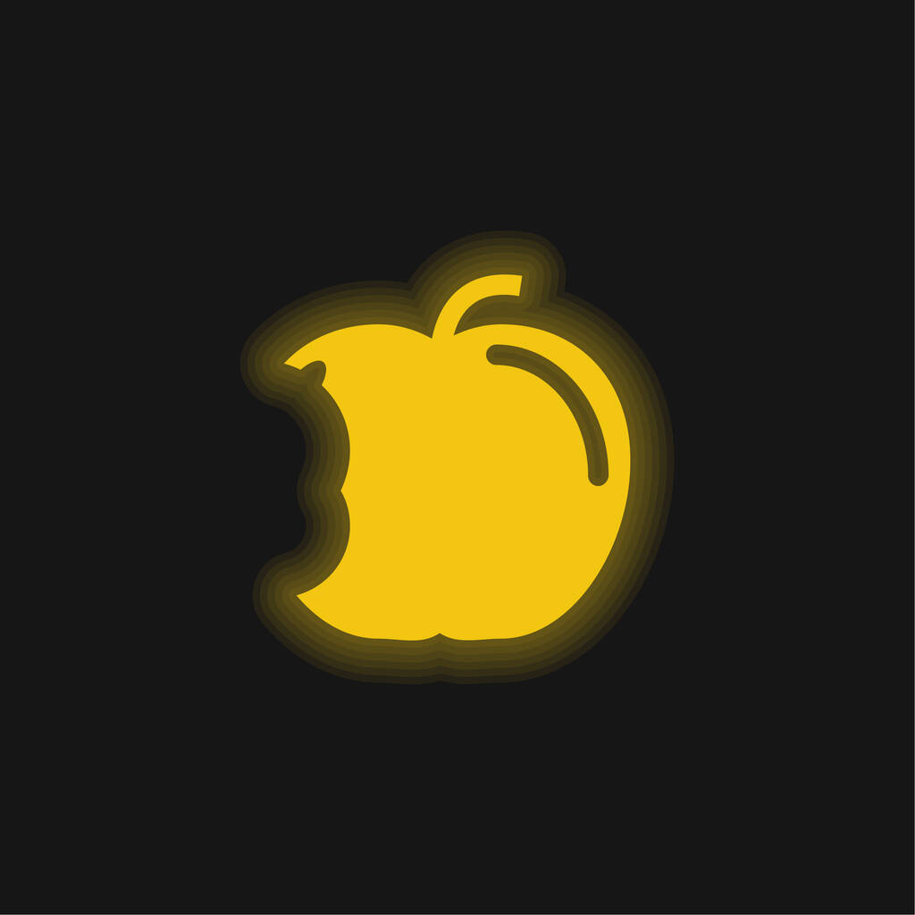 Apple met Big Bite geel gloeiende neon pictogram - Vector, afbeelding