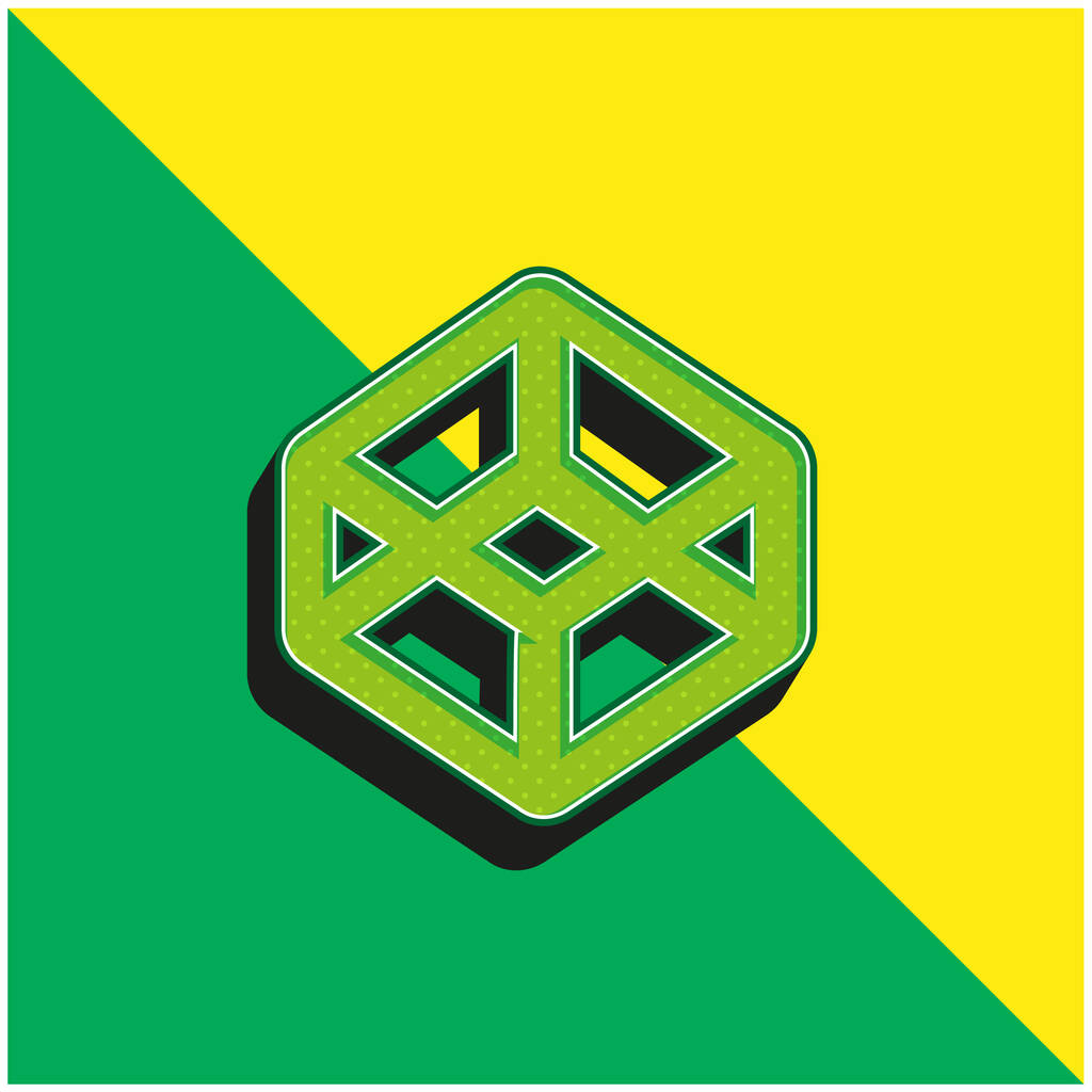 3D Taslak Şekil Yeşil ve Sarı 3D vektör simgesi logosu - Vektör, Görsel