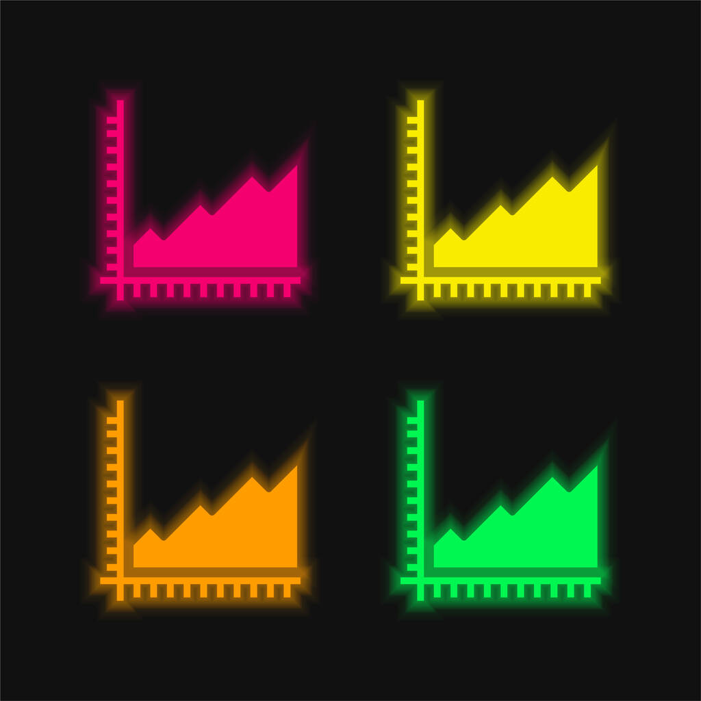 Gráfico de área quatro cor brilhante ícone vetor de néon - Vetor, Imagem