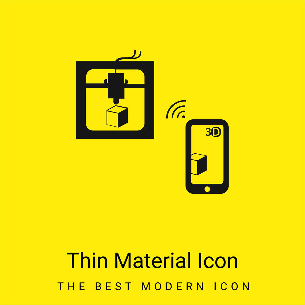3d εκτυπωτή συνδεδεμένο με tablet με ασύρματο σήμα ελάχιστο φωτεινό κίτρινο εικονίδιο υλικού - Διάνυσμα, εικόνα
