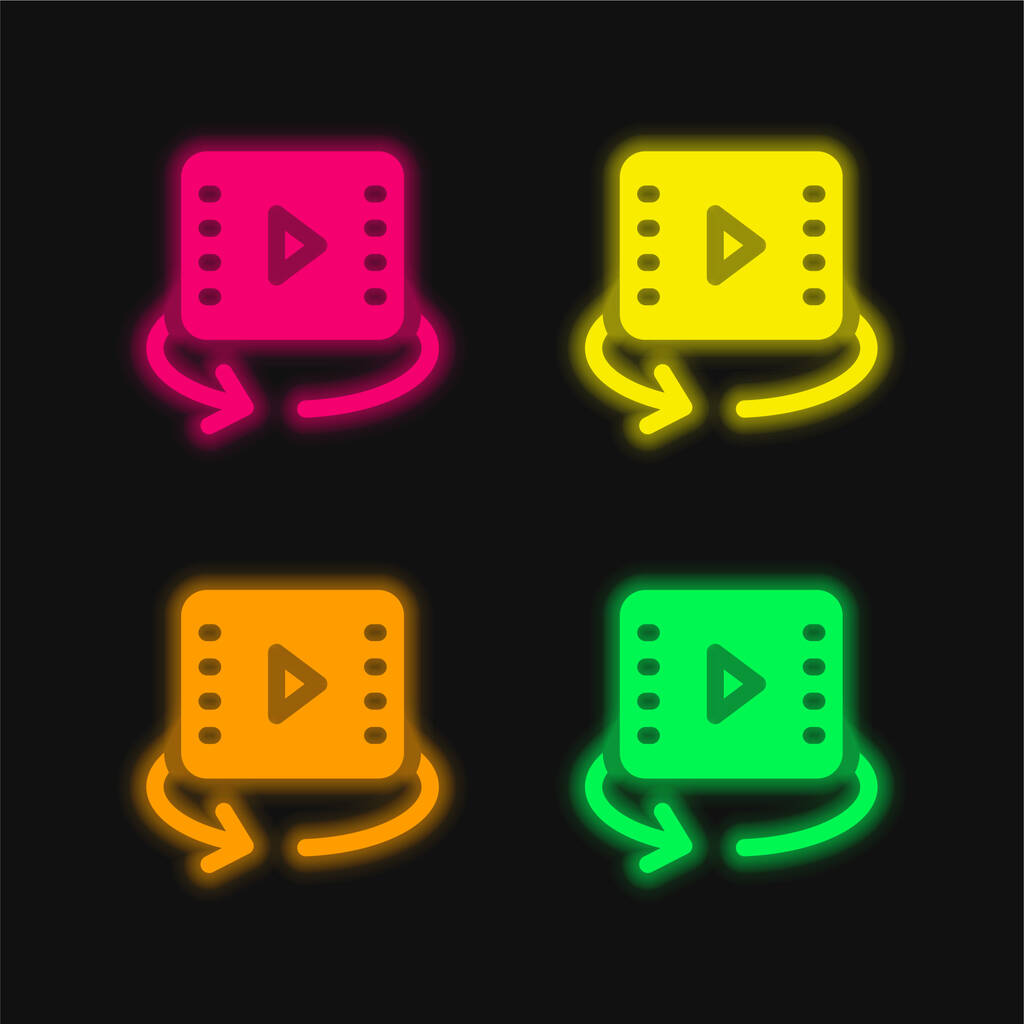 360 Video quattro colori luminosi icona vettoriale al neon - Vettoriali, immagini