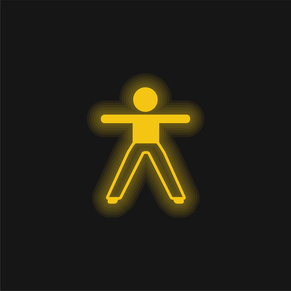 Boy Stretching Both Arms And Legs yellow glowing neon icon - Vector, Image