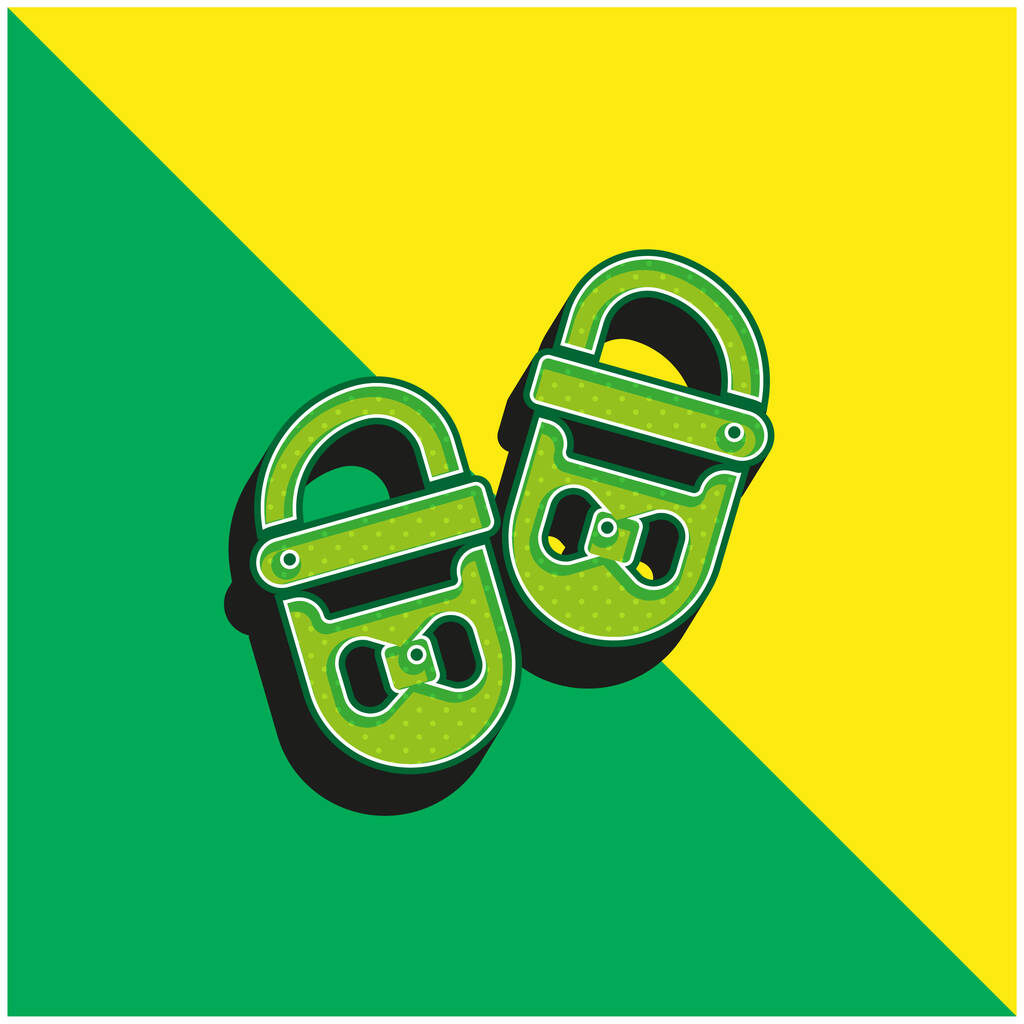 Детская обувь Зеленый и желтый современный 3d векторный логотип - Вектор,изображение