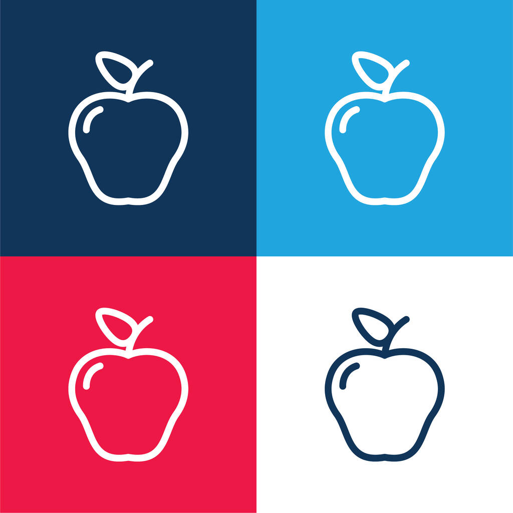 Apple με ένα φύλλο μπλε και κόκκινο τεσσάρων χρωμάτων ελάχιστο σύνολο εικονιδίων - Διάνυσμα, εικόνα