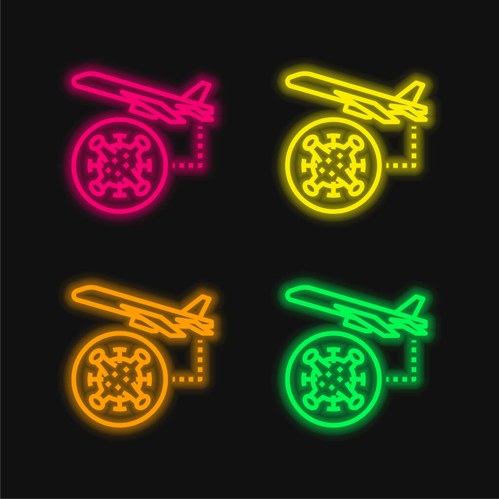 Hava düzlemi dört renk parlayan neon vektör simgesi - Vektör, Görsel