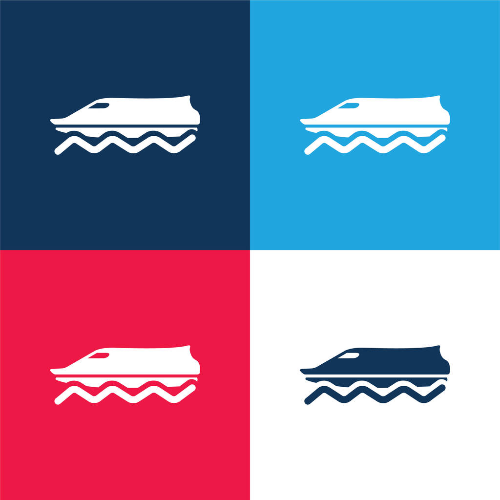 Σκάφος στο νερό μπλε και κόκκινο σύνολο τεσσάρων χρωμάτων ελάχιστη εικονίδιο - Διάνυσμα, εικόνα