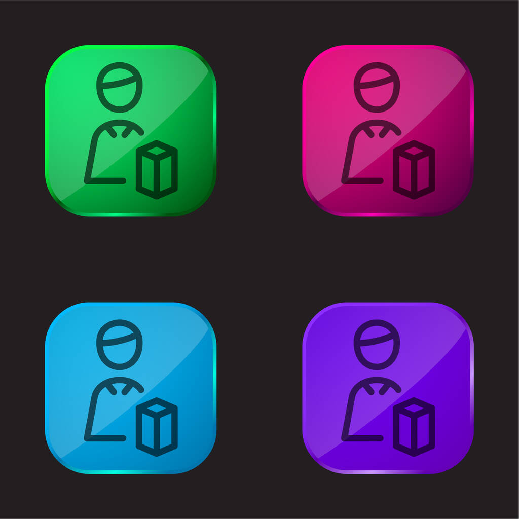 Arquitecto icono de botón de cristal de cuatro colores - Vector, imagen