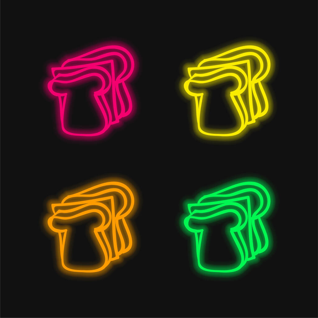 Pan Dibujado a mano Rebanadas de cuatro colores brillante icono de vectores de neón - Vector, Imagen