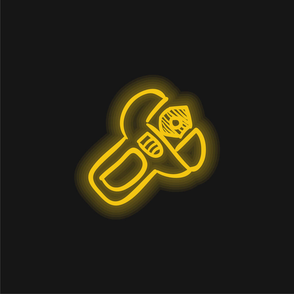 調節可能なスパナハンド描画ツール黄色の輝くネオンアイコン - ベクター画像