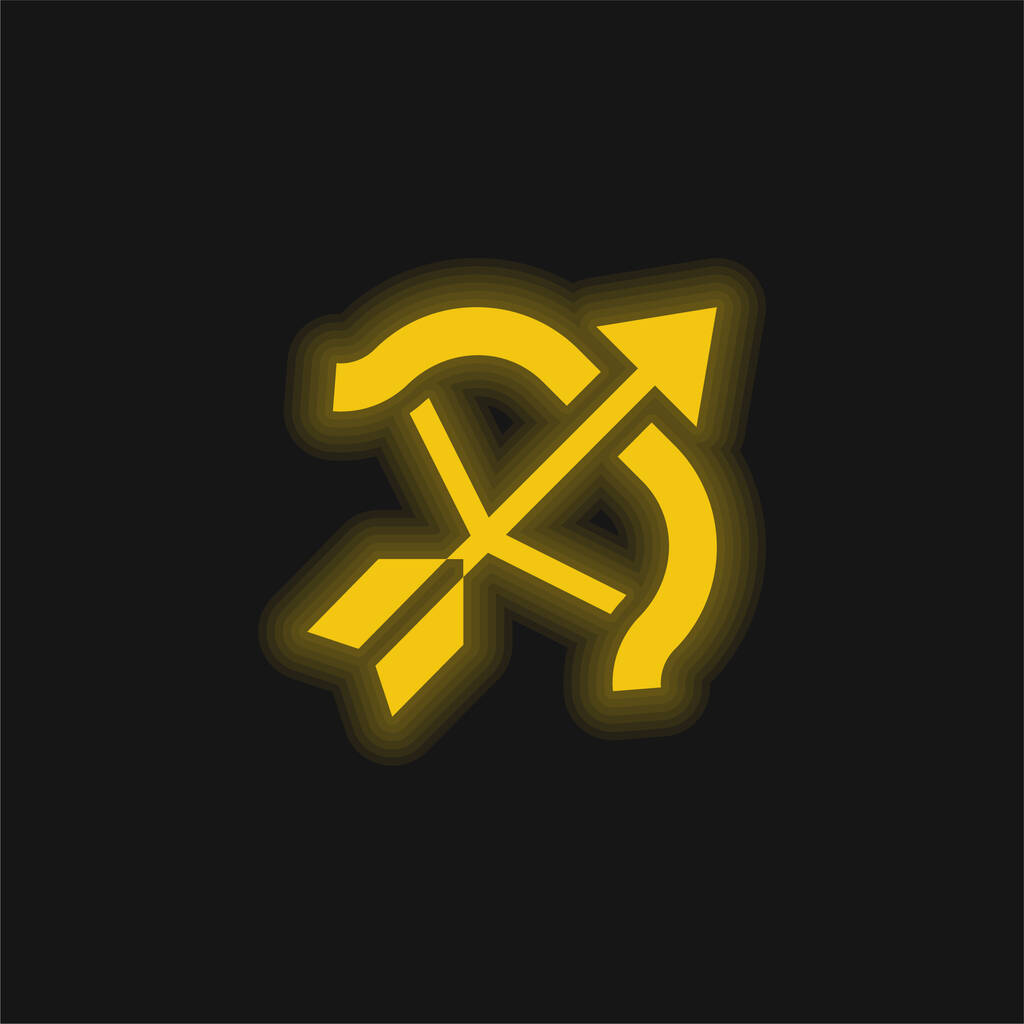 Tiro con arco amarillo brillante icono de neón - Vector, imagen