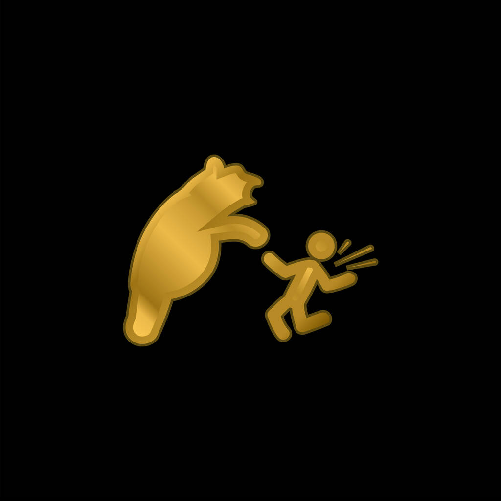 Bear Attacking gold plated metalic icon or logo vector - Vector, Image