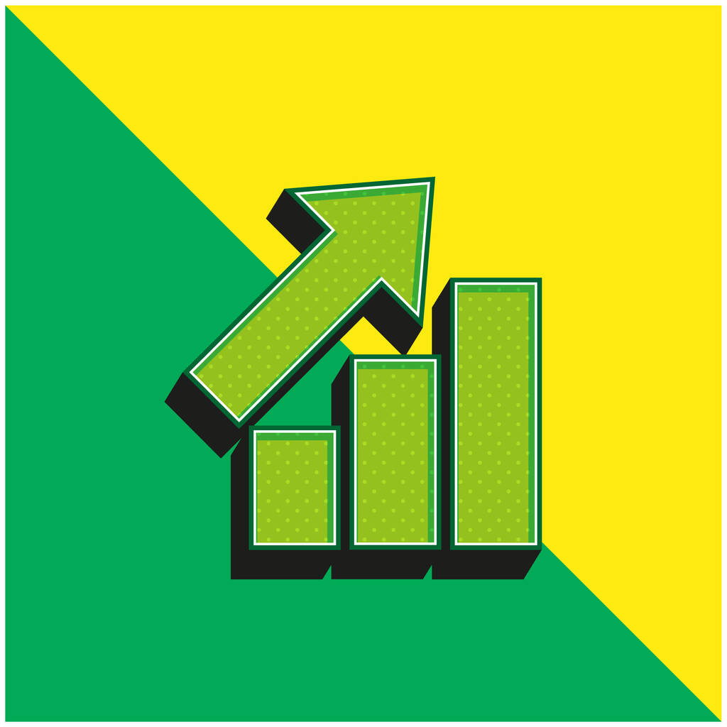 Bars Graphic With Ascendant Arrow Green and yellow modern 3d vector icon logo - Vector, Image