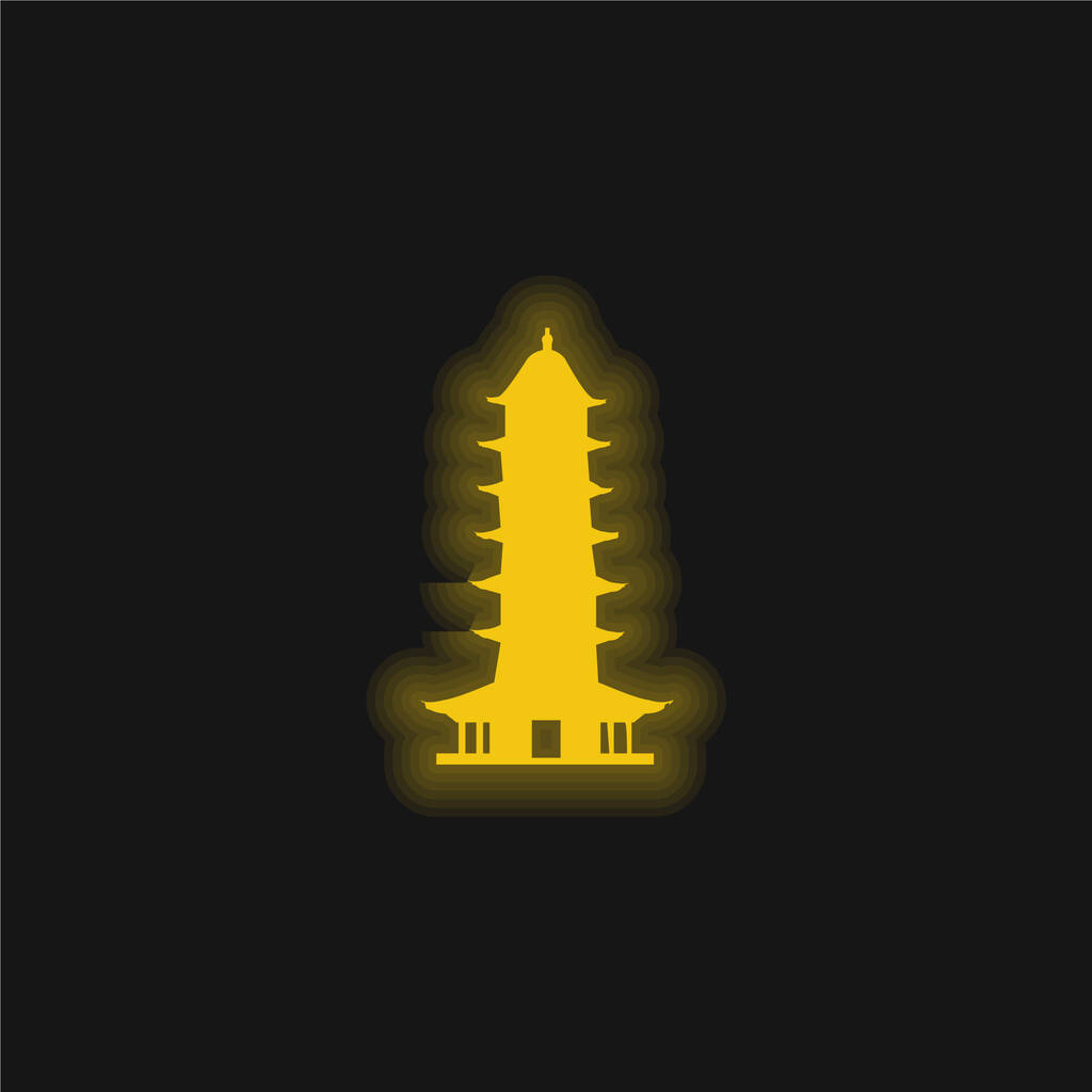 Icona al neon luminosa gialla Pagoda luminosa di buon auspicio - Vettoriali, immagini