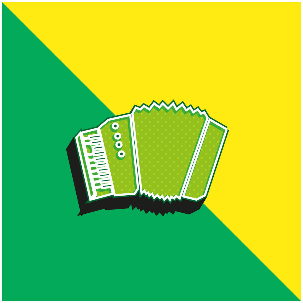 白の詳細とアコーディオンシルエット緑と黄色の現代的な3Dベクトルアイコンのロゴ - ベクター画像