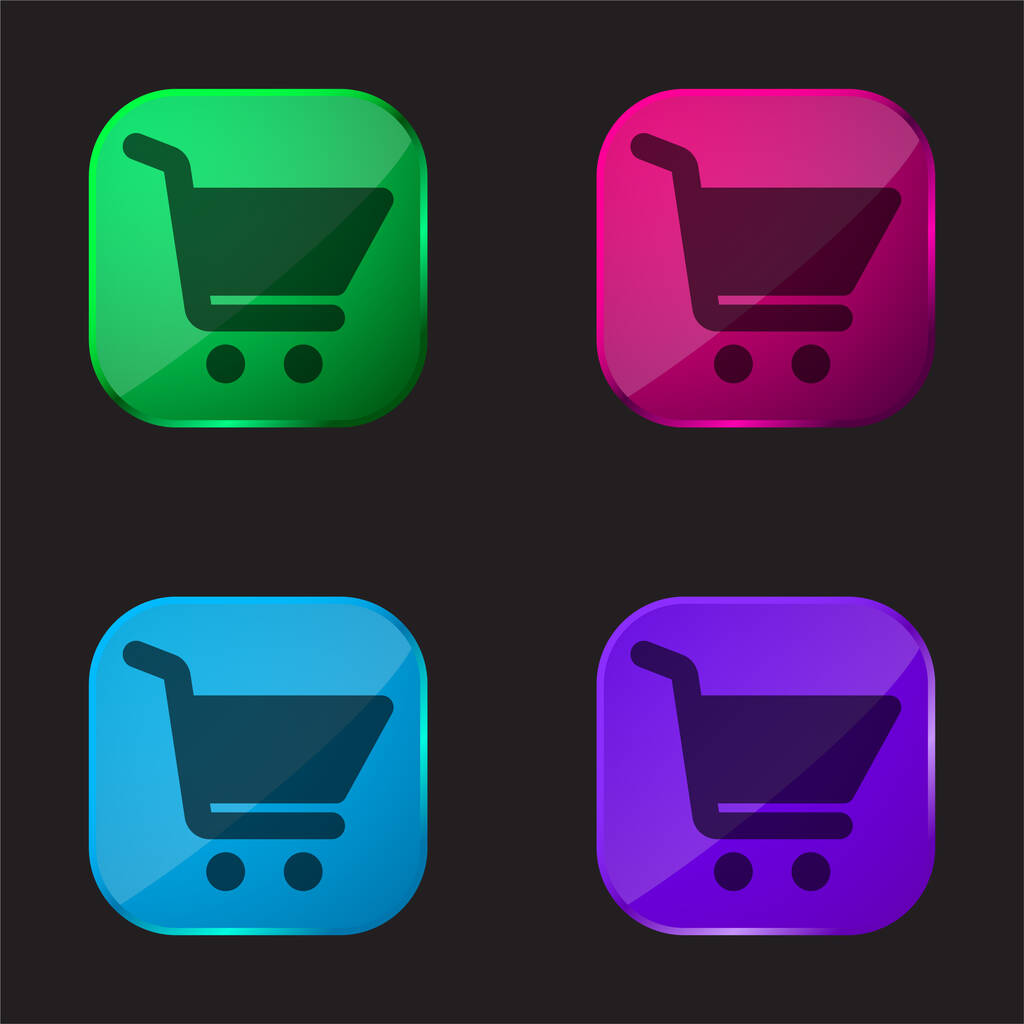 Big Shopping Cart icono de botón de cristal de cuatro colores - Vector, Imagen