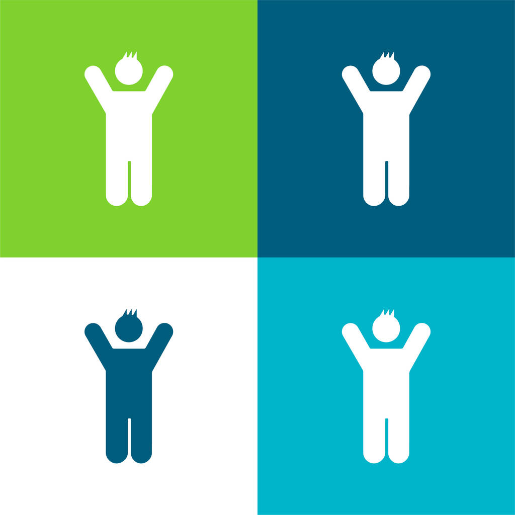 Boy With Rised Arms Flat four color minimal icon set - Vector, Image