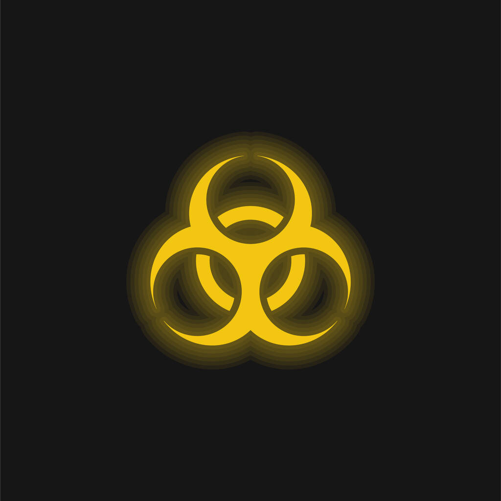 Icono de neón brillante amarillo de riesgo biológico - Vector, imagen
