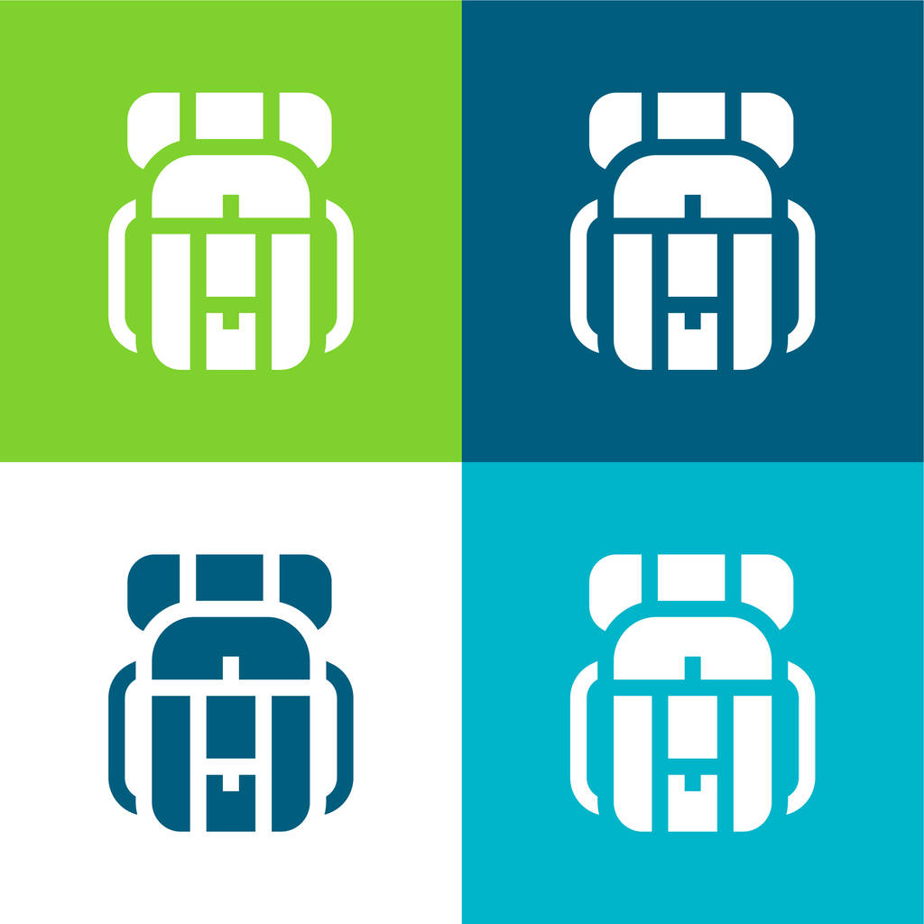 Mochila plana de cuatro colores mínimo icono conjunto - Vector, imagen