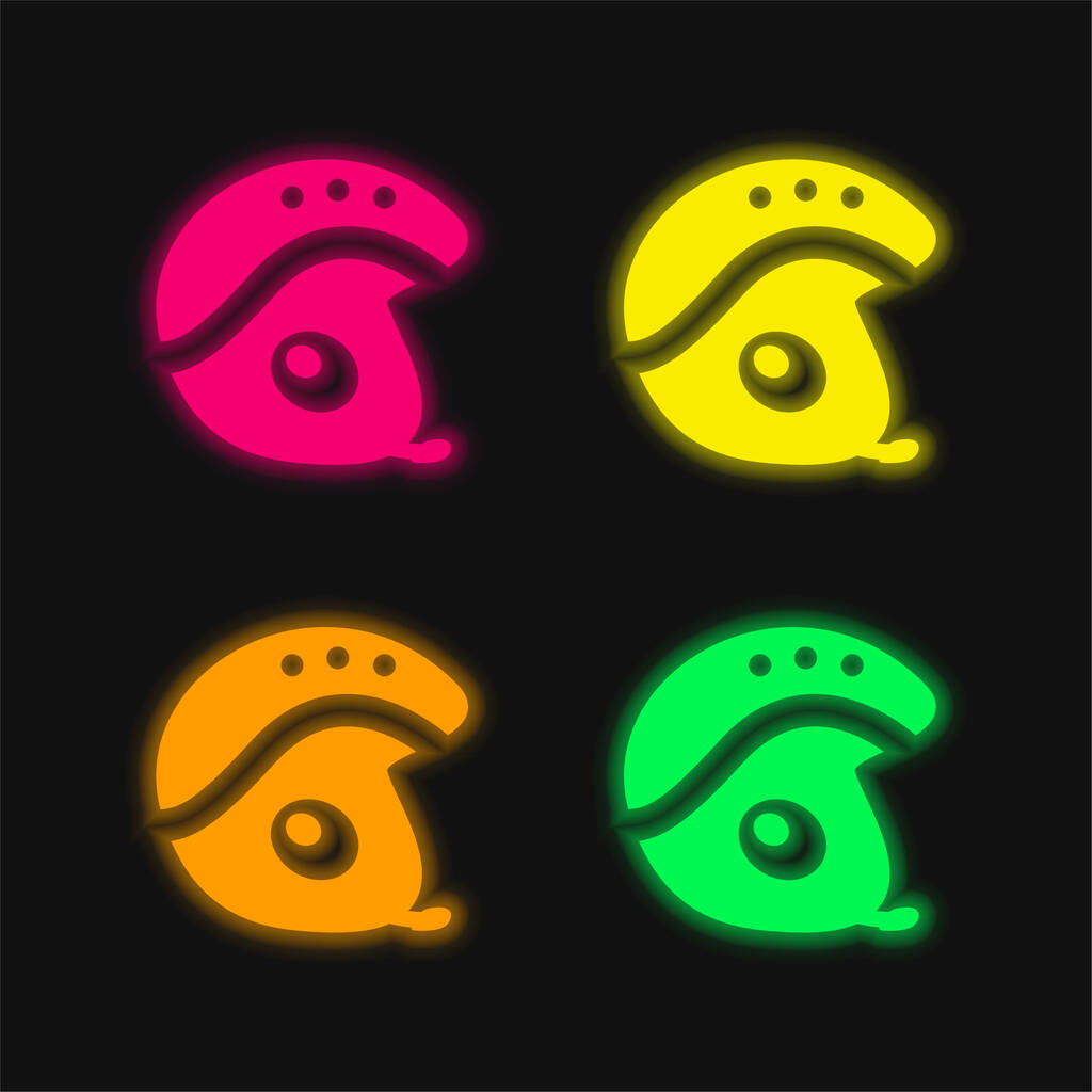 Biking Helmet four color glowing neon vector icon - Vector, Image