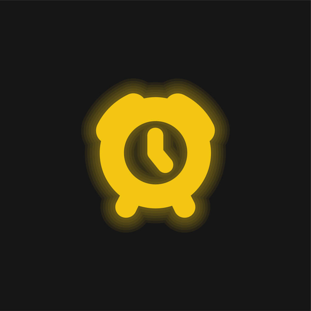 Alarm Klok geel gloeiende neon pictogram - Vector, afbeelding