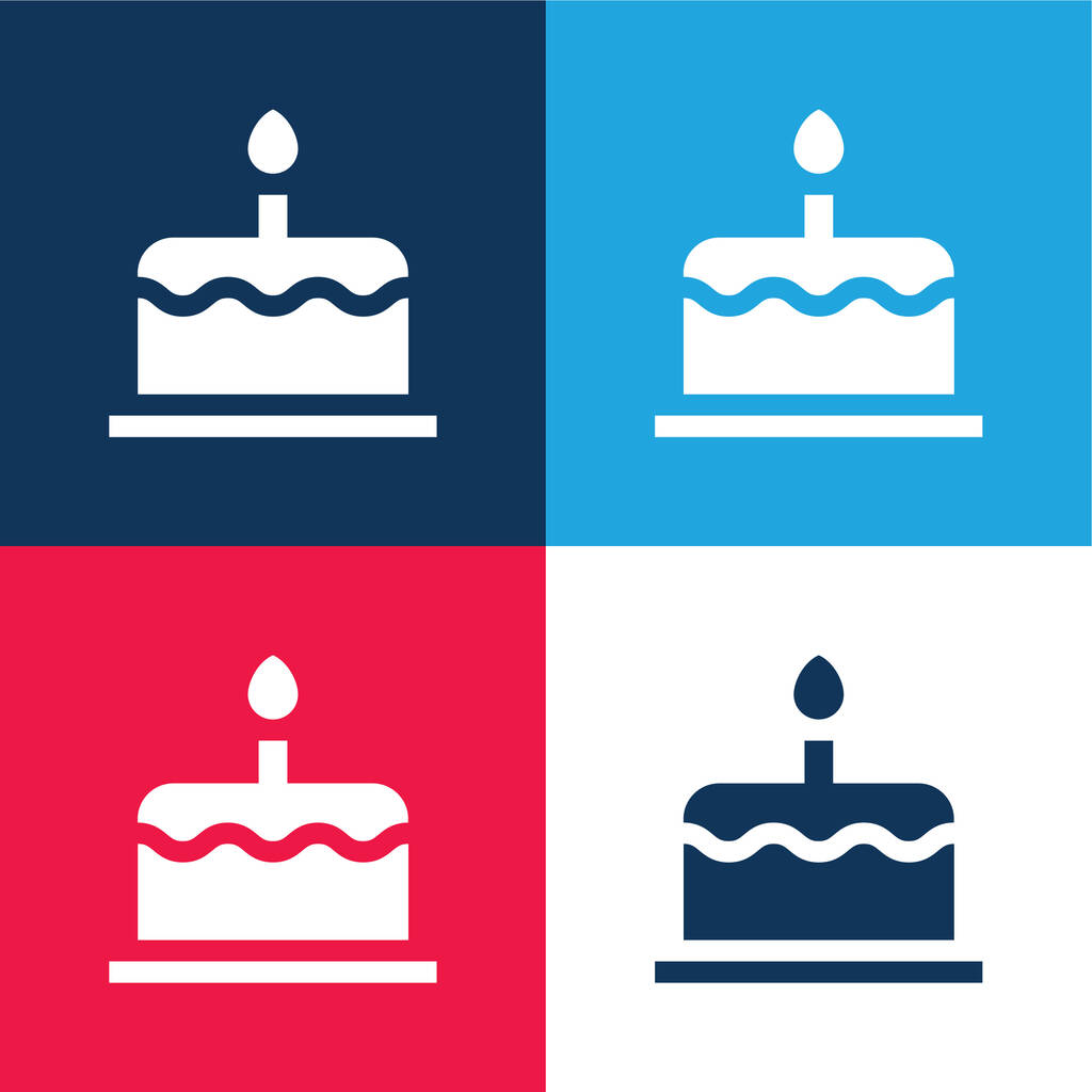 День рождения торт синий и красный четыре цвета минимальный набор значок - Вектор,изображение