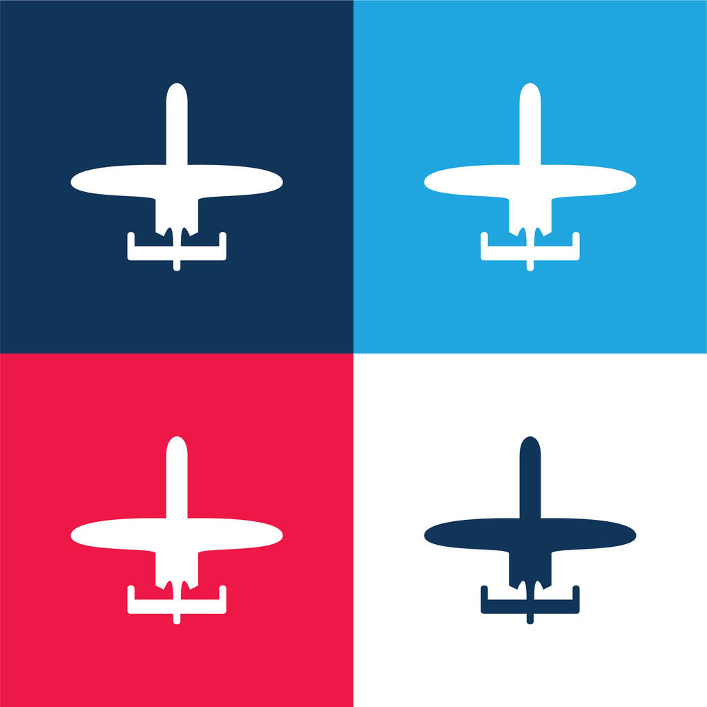 Avião de tamanho pequeno azul e vermelho conjunto de ícones mínimos de quatro cores - Vetor, Imagem