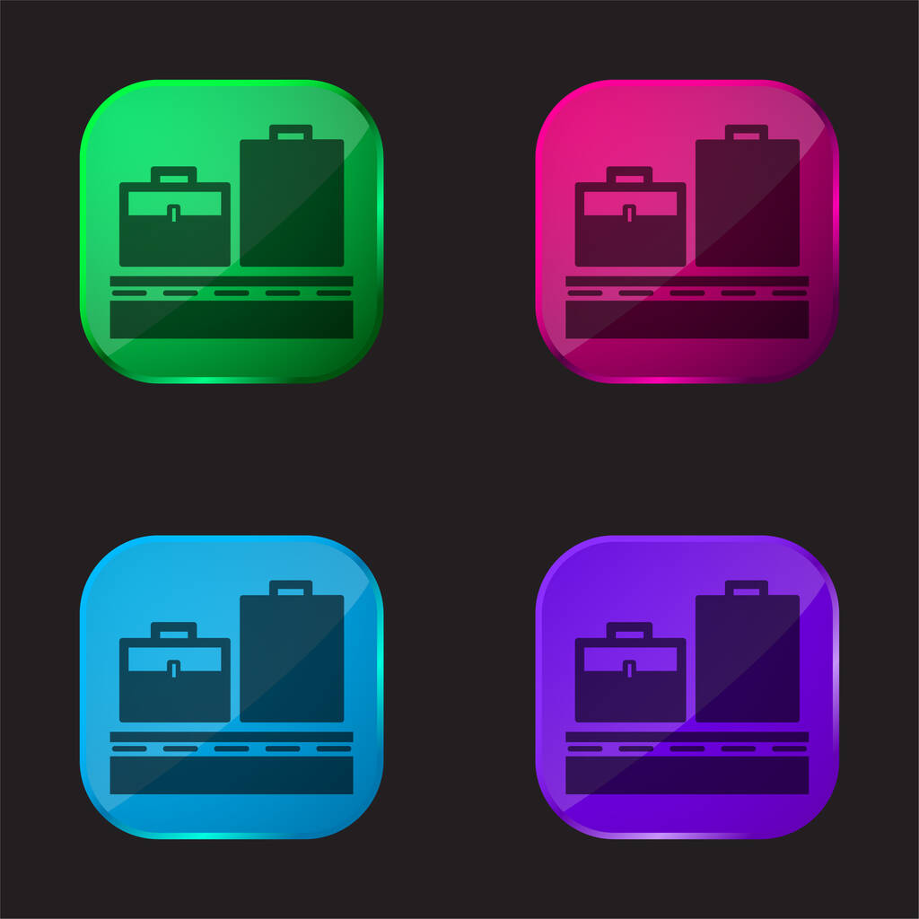 Bagages sur bande de convoyeur icône bouton en verre quatre couleurs - Vecteur, image