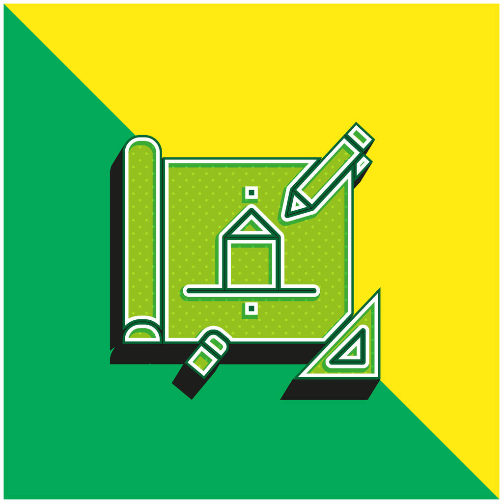 Architektura Zielone i żółte nowoczesne logo wektora 3D - Wektor, obraz