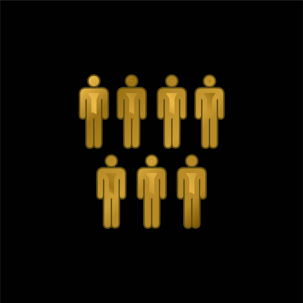 7 Personas Siluetas masculinas chapado en oro icono metálico o logo vector - Vector, imagen