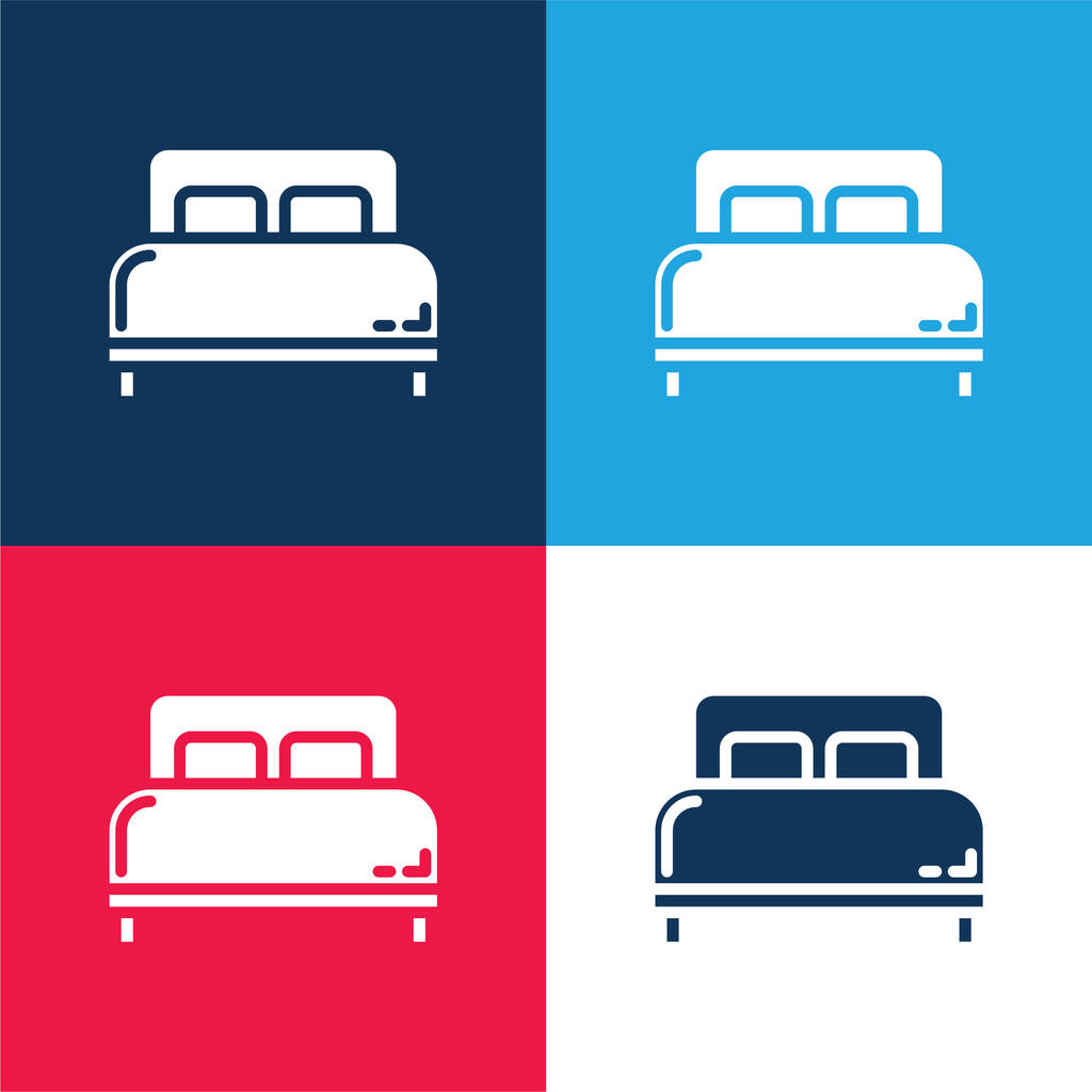 Bett blau und rot vier Farben minimales Symbol-Set - Vektor, Bild