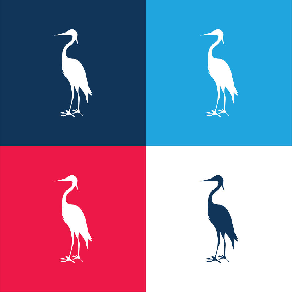 Vogel-Kranich-Form blau und rot vier Farben minimales Symbol-Set - Vektor, Bild
