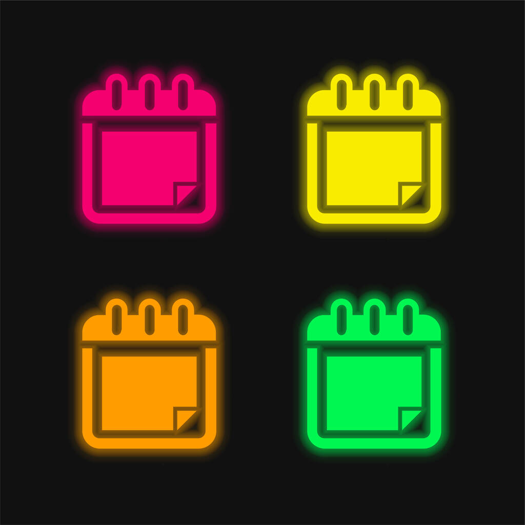 Schwarzer Kalender Seite vier Farbe leuchtenden Neon-Vektor-Symbol - Vektor, Bild