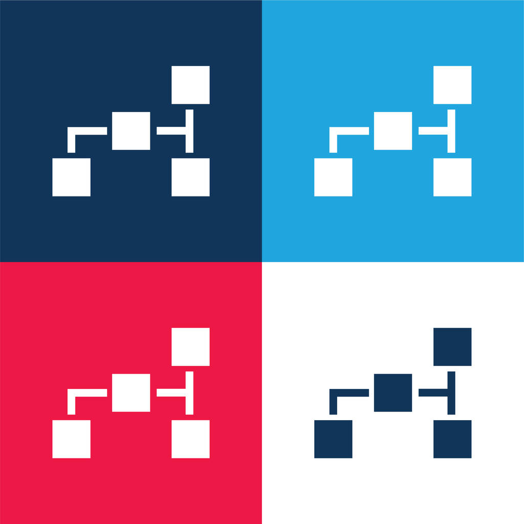 Preto Quadrados Blocos Esquema azul e vermelho quatro cores conjunto de ícones mínimos - Vetor, Imagem
