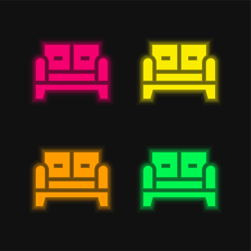 Fauteuil quatre couleurs brillant icône vectorielle néon - Vecteur, image