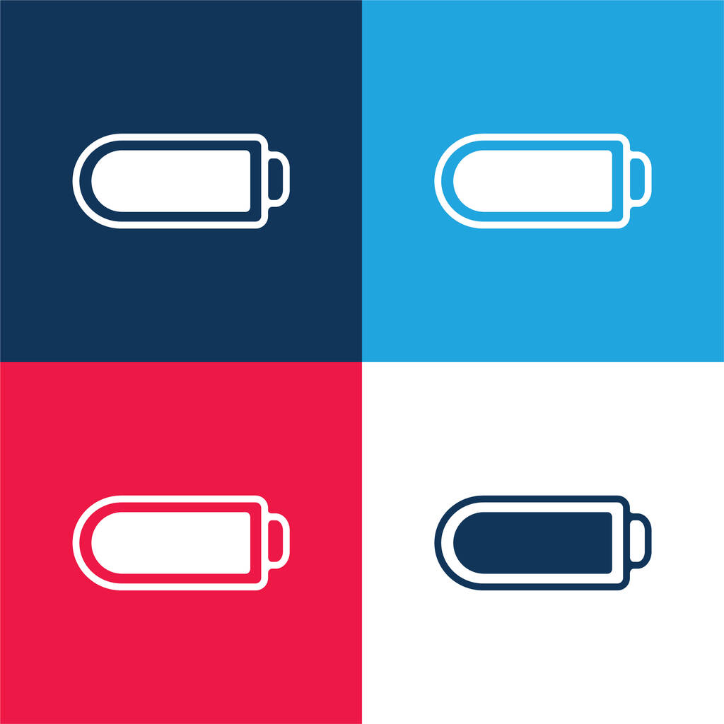Batería con carga completa azul y rojo conjunto de iconos mínimo de cuatro colores - Vector, imagen