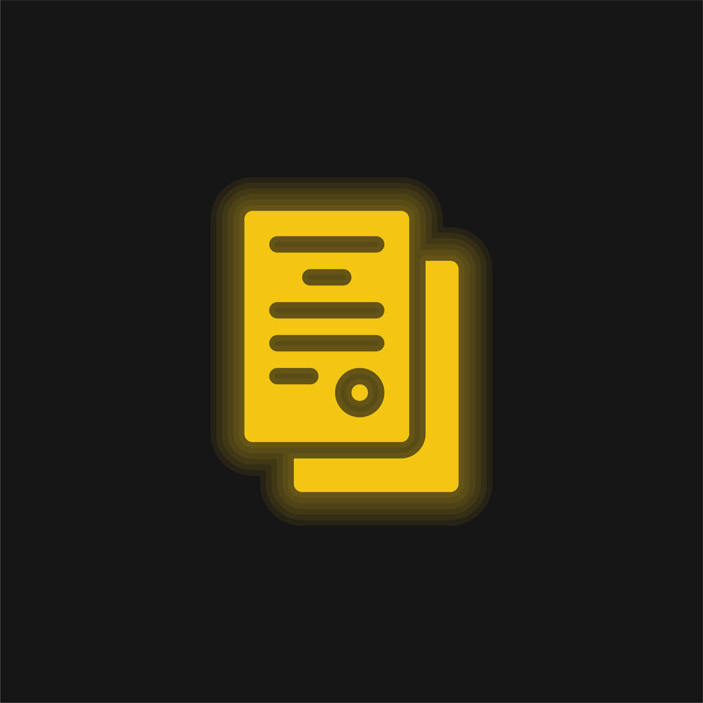 Sopimus keltainen hehkuva neon kuvake - Vektori, kuva
