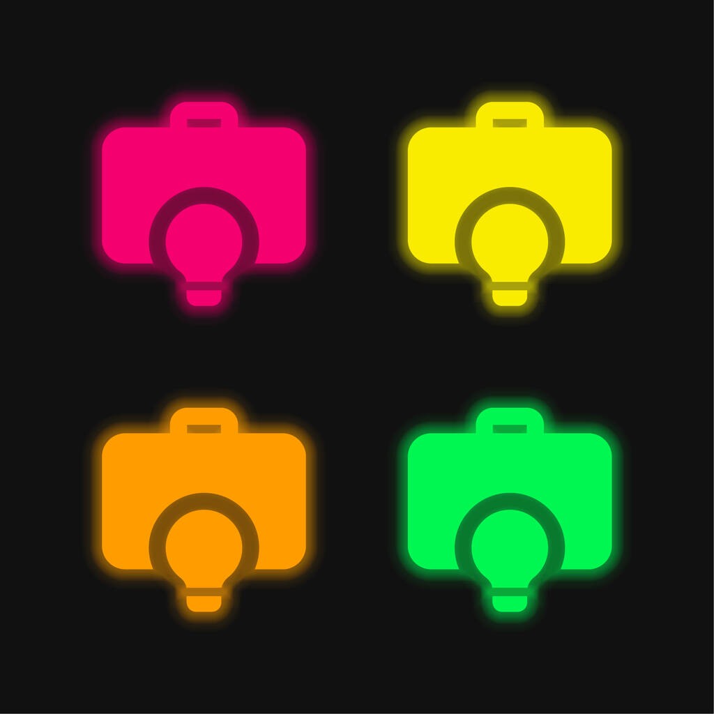 Evrak çantası dört renk parlayan neon vektör simgesi - Vektör, Görsel