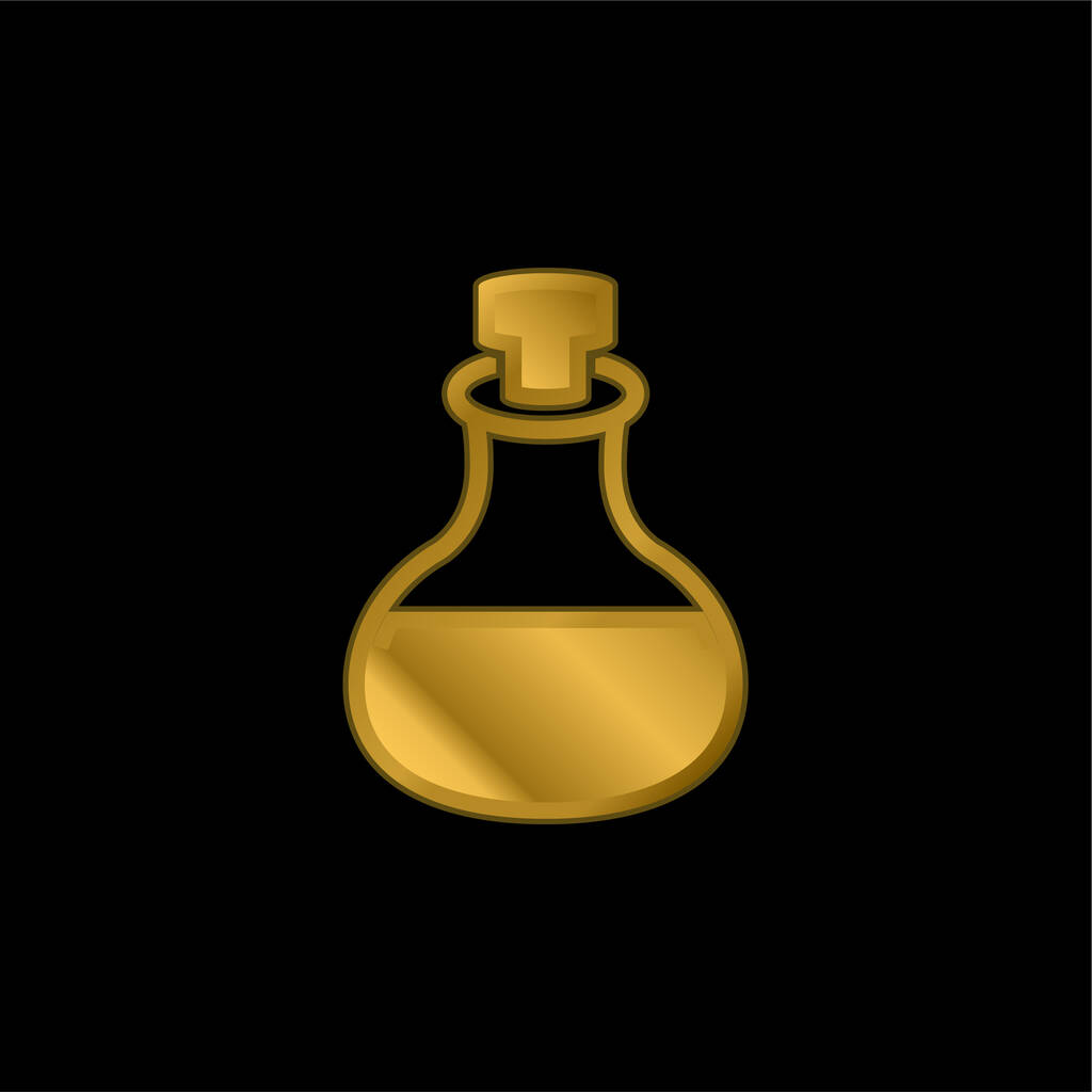 Botella de vidrio con aceite de masaje de aromaterapia para spa chapado en oro icono metálico o logo vector - Vector, Imagen