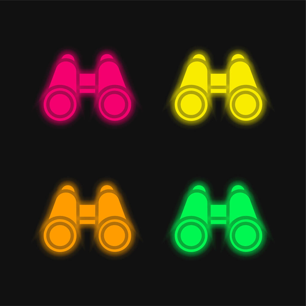 Prismáticos de cuatro colores brillante icono de vectores de neón - Vector, Imagen