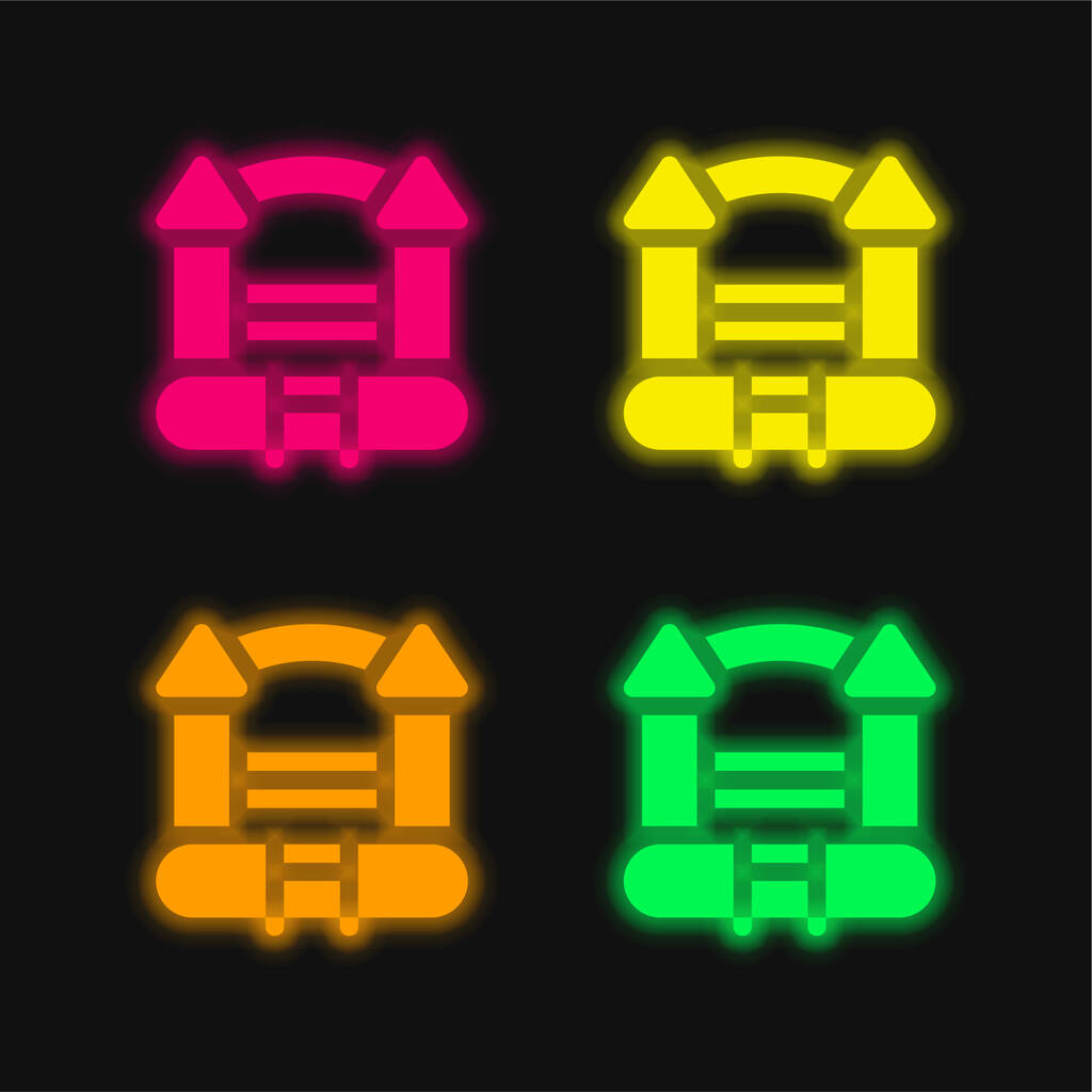 Ugráló kastély négy színű izzó neon vektor ikon - Vektor, kép