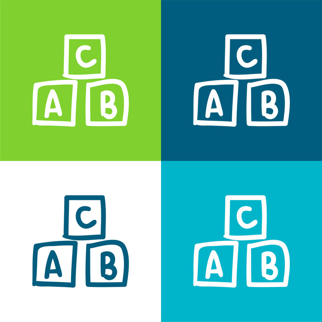 Alphabet Cubes Educational Toy Conjunto de ícones mínimos de quatro cores - Vetor, Imagem