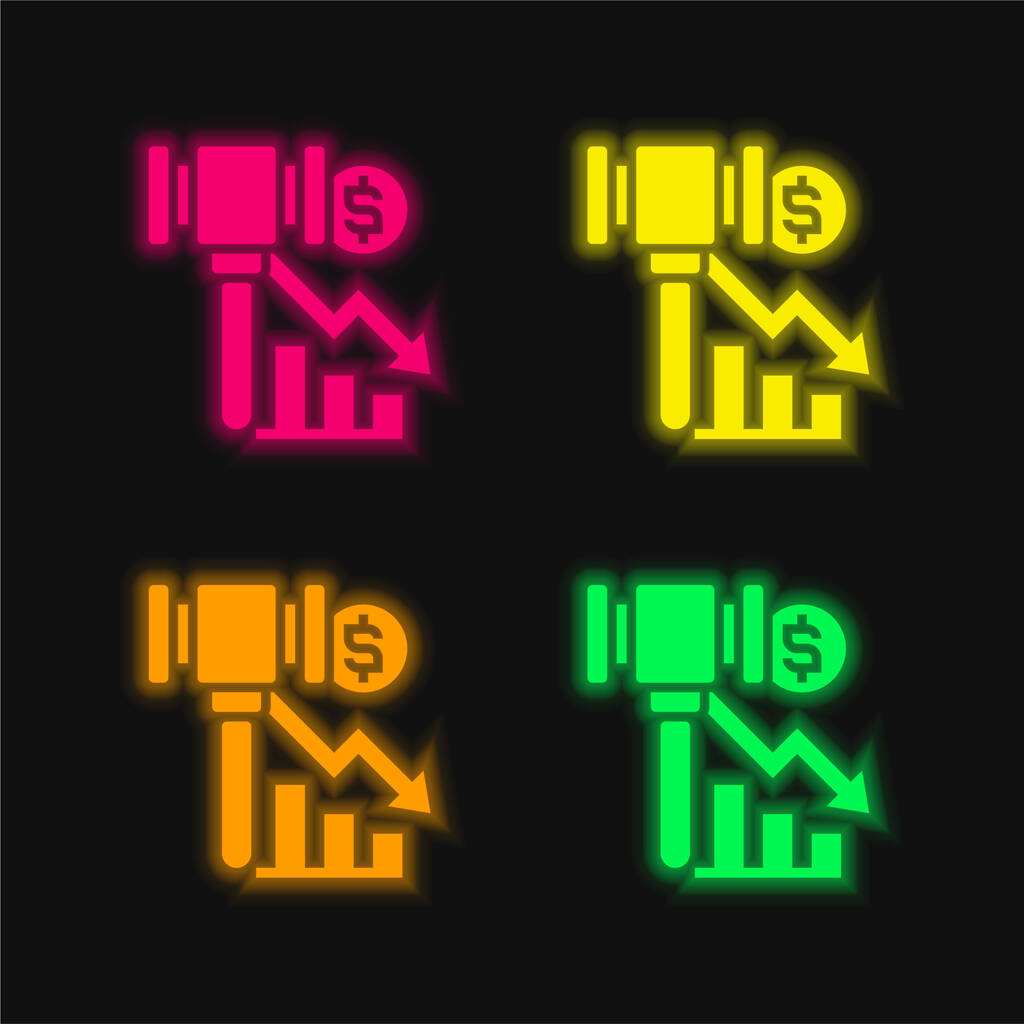 Банкрутство чотири кольори, що світяться неоном Векторна піктограма
 - Вектор, зображення