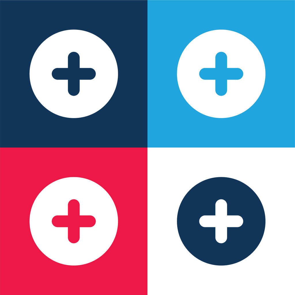 Añadir botón redondo azul y rojo conjunto de iconos mínimo de cuatro colores - Vector, Imagen