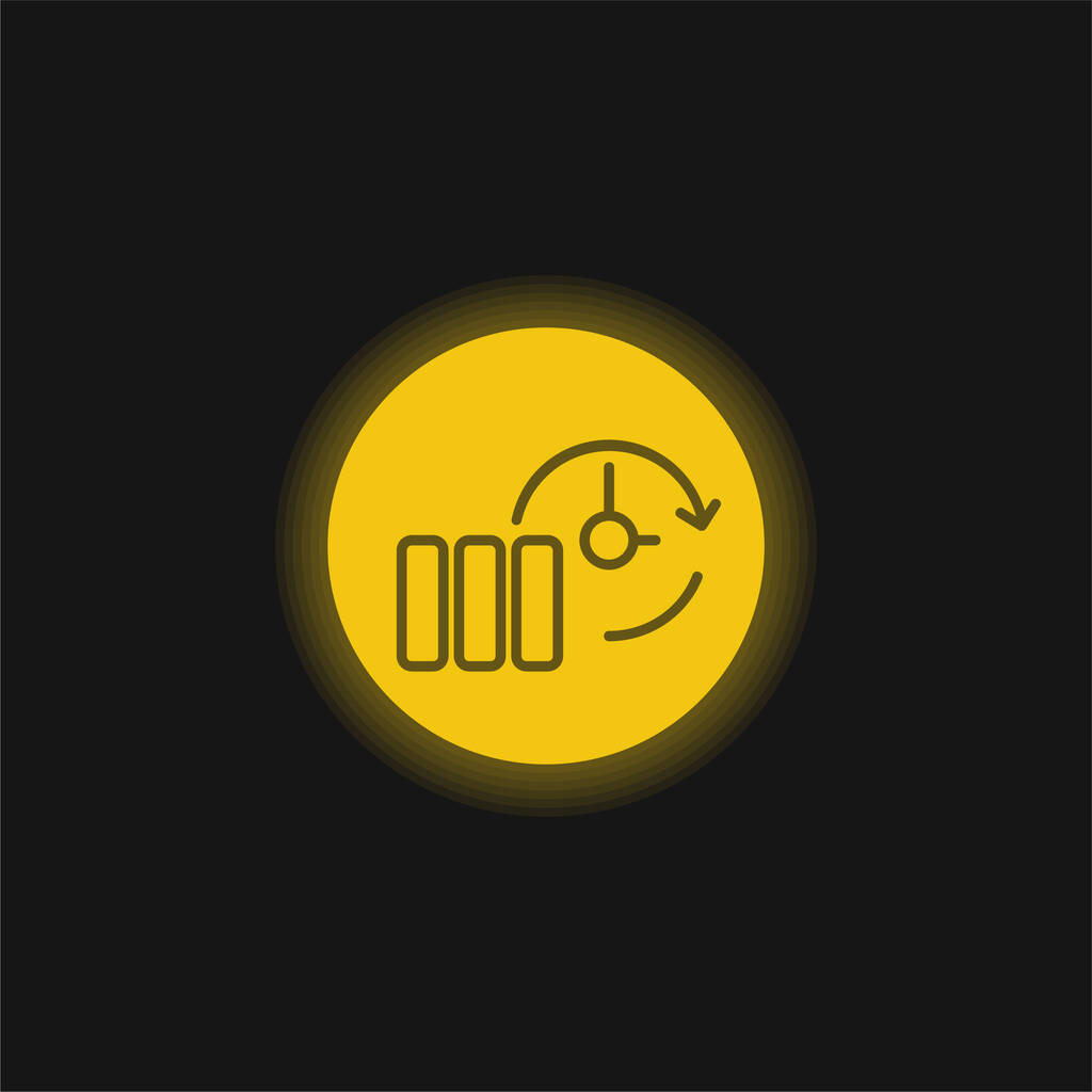 サークル内の薄いアウトラインシンボルのバックアップ黄色の輝くネオンアイコン - ベクター画像