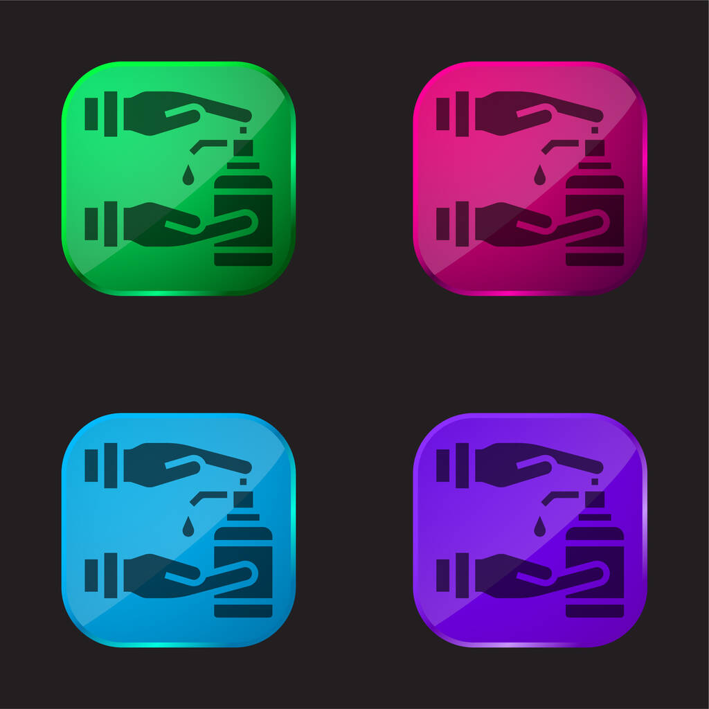 Alcool Gel icône de bouton en verre quatre couleurs - Vecteur, image