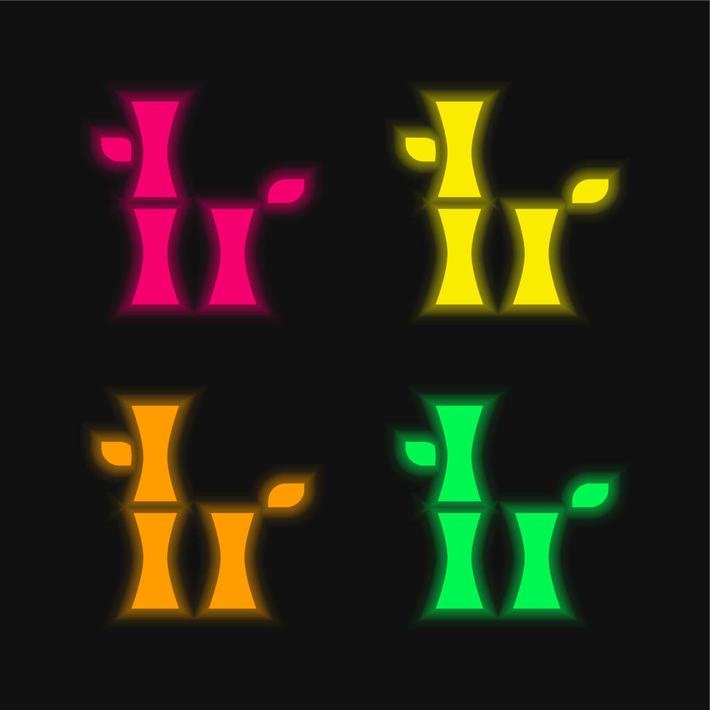 Bamboo four color glowing neon vector icon - Vector, Image