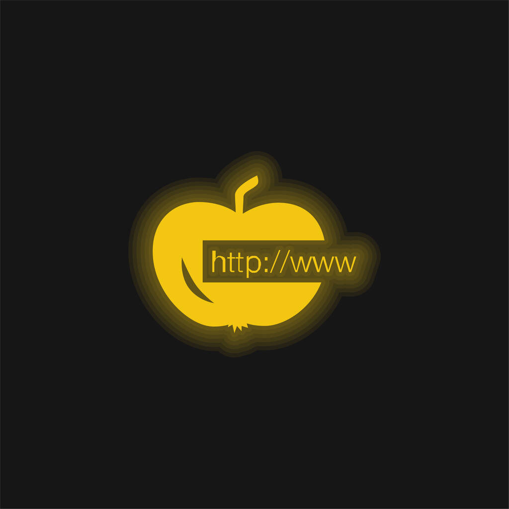 Ícone de néon brilhante amarelo da Apple Link - Vetor, Imagem
