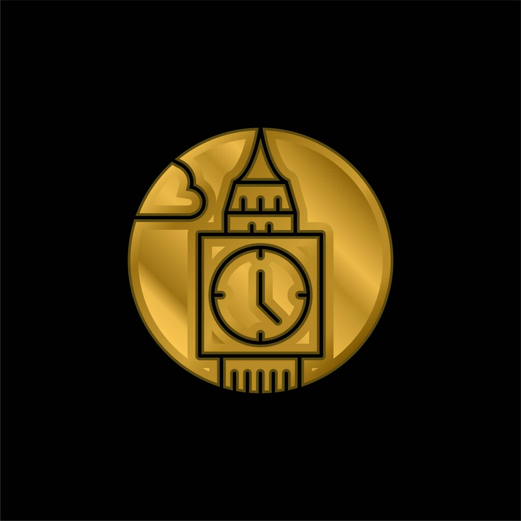 Big Ben banhado a ouro ícone metálico ou vetor logotipo - Vetor, Imagem